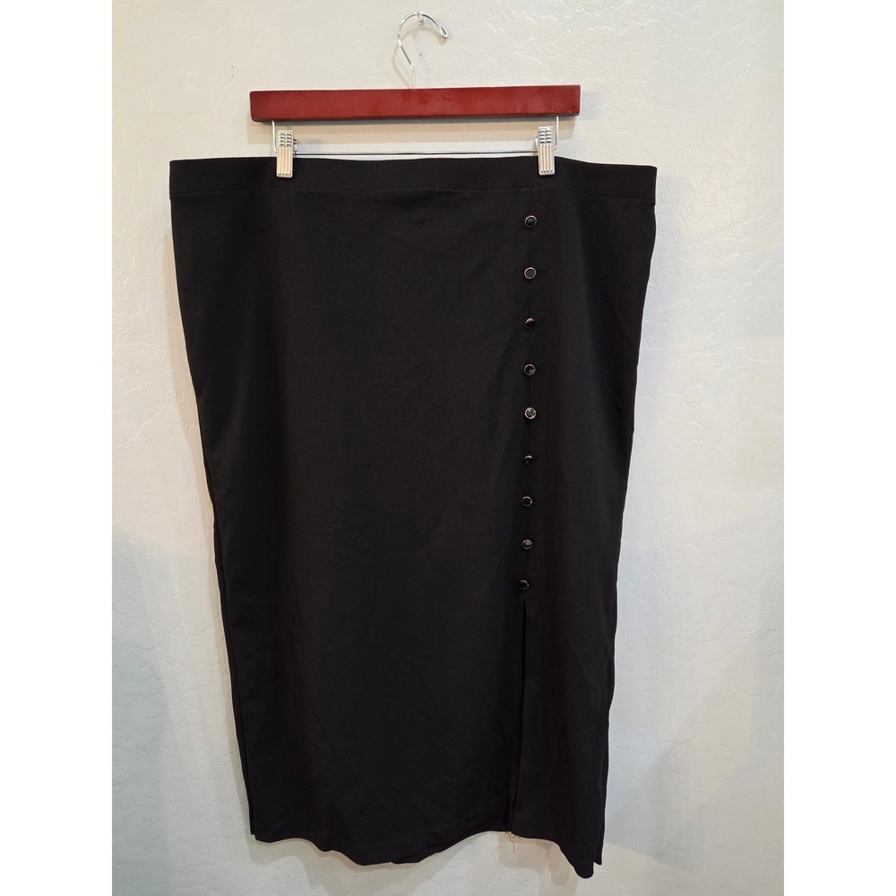 NYCC Womans Black Side Button Slit Midi Pencil Skirt Plus Size Stunning 18/20